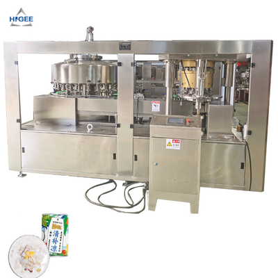 China Canned coconute milk juice filling seaming machine with cold glue labeling machine line supplier