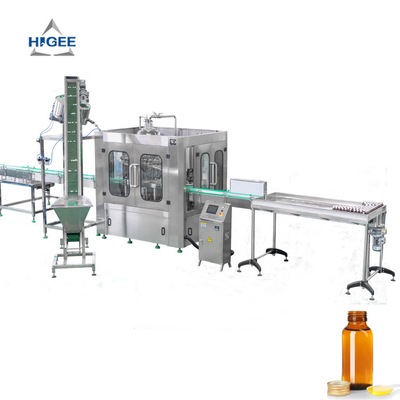 China Pharmaceutical 30ml 60ml 100ml glass bottle syrup liquid filling capping machine with self-adhesive labeling machine supplier